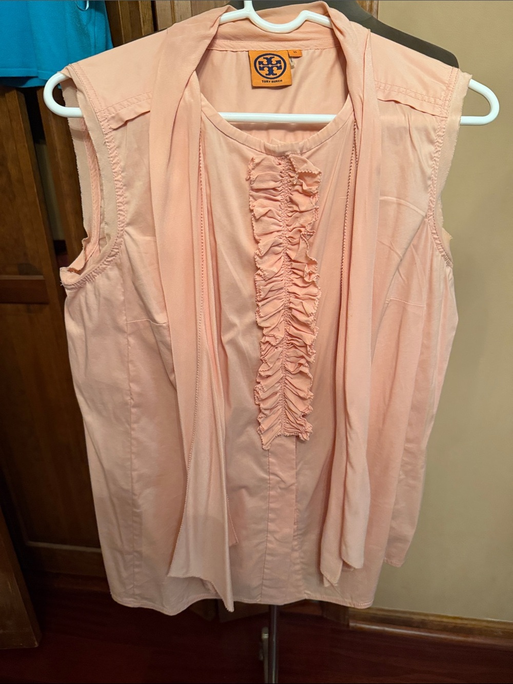 Tory Burch Peach Ruffle Front Sleeveless Camisole
